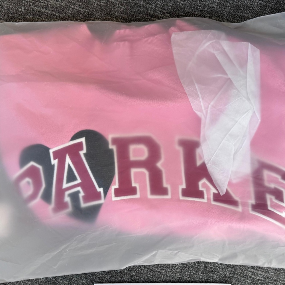 Parke Valentines Jean Heart Varsity Mockneck Varsity Sweatshirt Blush /Crimson 🩷 - Picture 2 of 3